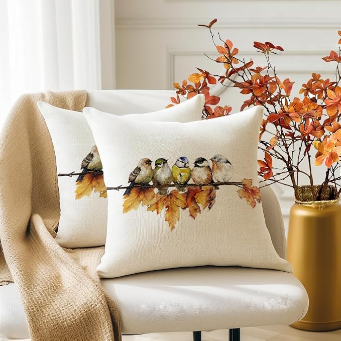 RABUSOFA Fall Pillow Covers 16x16 Inch Watercolor Bird Autumn Decorations - Image 3