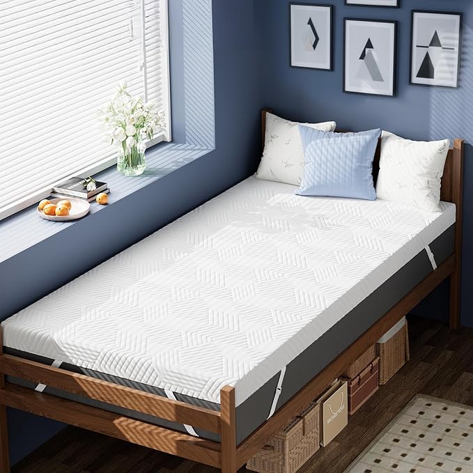 ELEMUSE 2 Inch Gel Memory Foam Mattress Topper Twin Size Pressure-Relieving Mattress Topper for Back Pain,Non-Slip Design with Removable & Washable Cover, CertiPUR-US