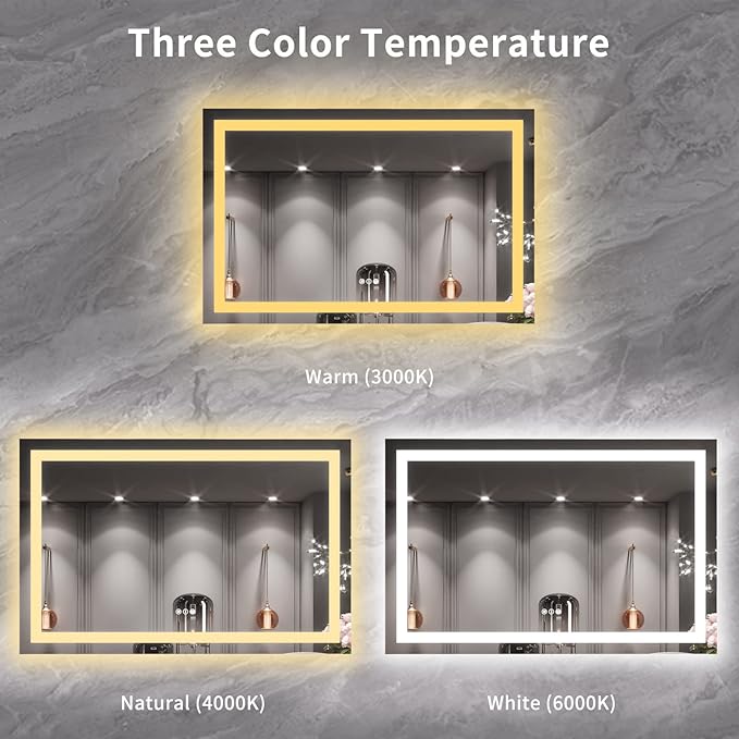 LOAAO 55X36 LED Bathroom Mirror with Lights, Anti-Fog, Dimmable, Backlit + Front Lit, Lighted Bathroom Vanity Mirror for Wall, Memory Function, Tempered Glass, ETL Listed