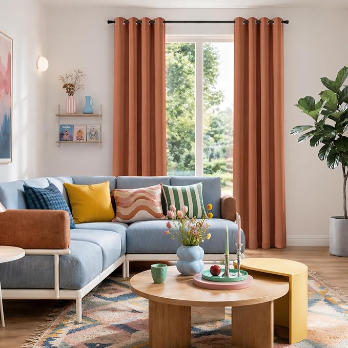 100% Blackout Linen Textured Curtains 84 Inch Long, Light Blocking, Thermal - Image 2