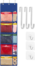 Over the Door Weekly Clothes Organizer - 5 Shelf Hanging Closet Storage with Day of the Week Labels - Weekly Clothes Organizer For Kids - Space-Saving Over Door or Wall Hanging Organizer (Blue)
