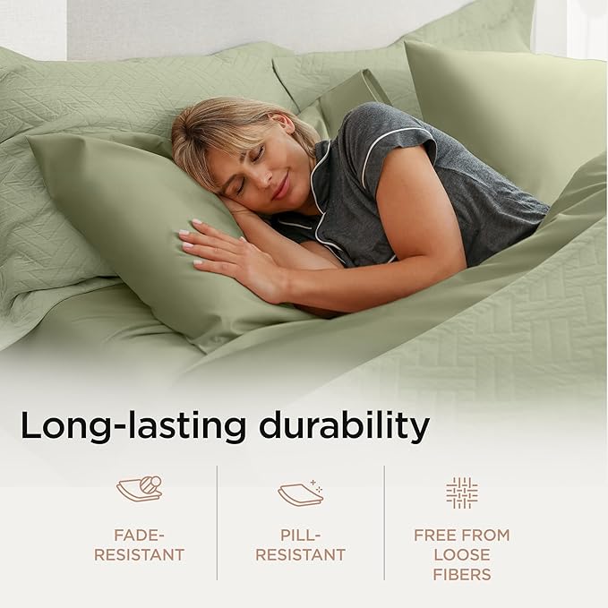 Threadmill Luxury 800 Thread Count Full Size 100% Cotton Sheets - Sage Green Sateen Weave Bed-Sheets, Better Than Egyptian Cotton, 4 Pc Solid Bed Set, Fits 16" Deep Pocket