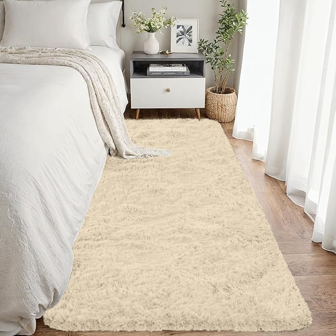 2x6 Fluffy Shag Area Rugs for Living Room Bedroom: Soft Plush Carpet Beige | by CarpetAddColortoYourLife