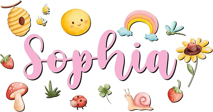 Custom Nursery Name Sign with Themed Decor Kit | Personalized Wooden Wall Art for Baby, Kids Room | Space, Jungle, Circus, Under the Sea, Woodland, Rainbow (50", Rainbow/Nature)