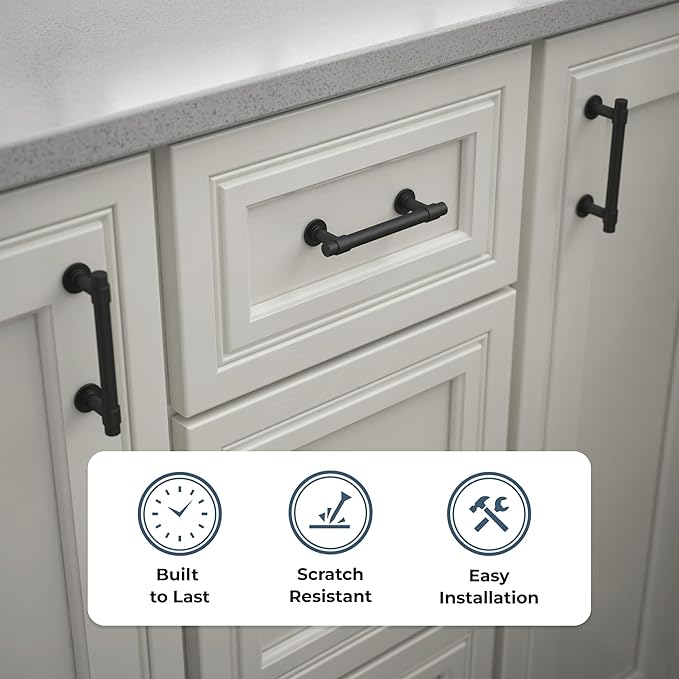 Franklin Brass - Francisco Matte Black Cabinet Handles 3 Inch (3") Hole Center Pulls | Easy Install, Durable Hardware for Kitchen Cabinet Door, Drawers, Dresser Pull, Furniture (10 Pack)