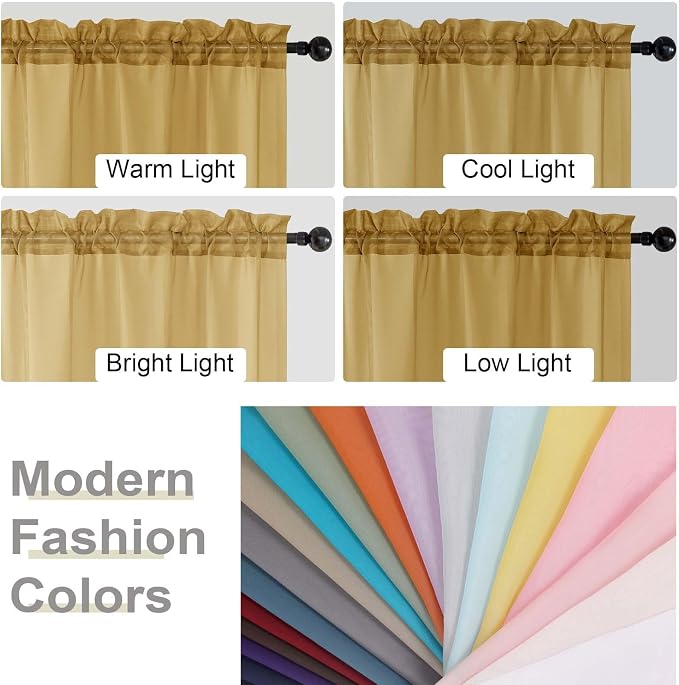 Gold Sheer Curtains for Bedroom Living Room 96 Inches Long 2 Panels, Modern - Image 6