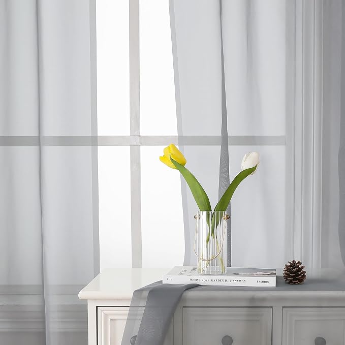 Light Grey Sheer Curtains 54 Inch Length 2 Panels, Airy & Breathable Solid - Image 6