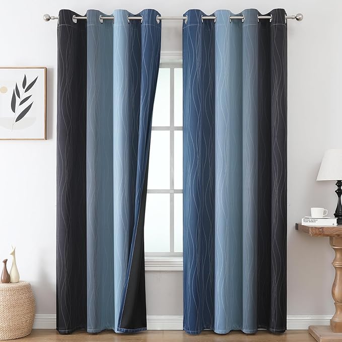 Navy Blue and Black Ombre Blackout Curtains by ESTELARTEXTILER