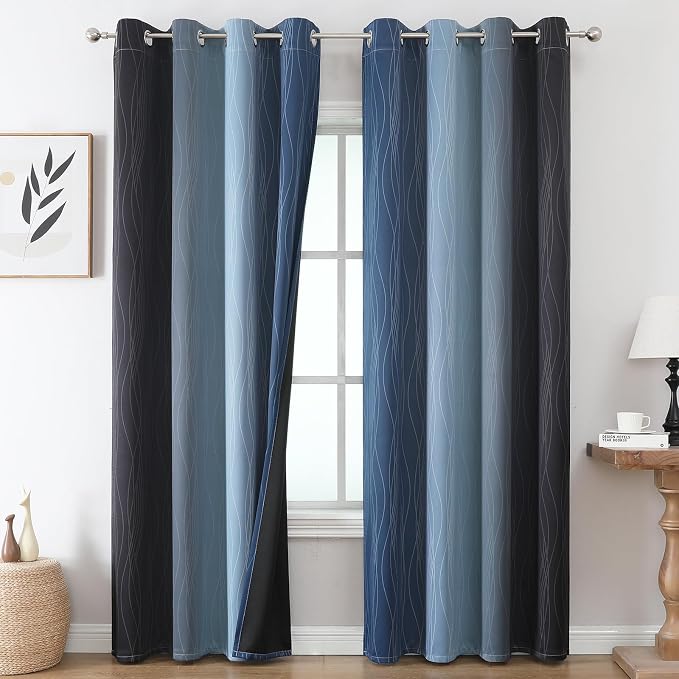 Navy Blue and Black Ombre Blackout Curtains by ESTELARTEXTILER