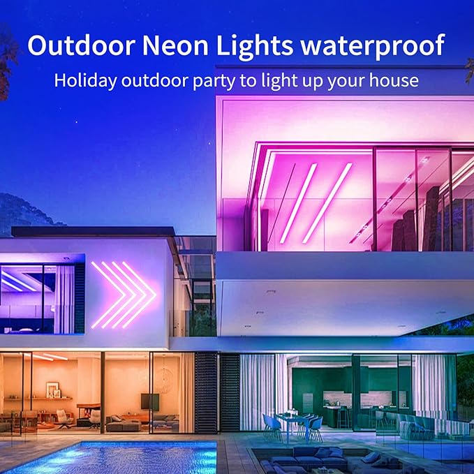 50Ft Neon Rope Lights,Flexible Led Rope Lights Control with App/Remote,Multiple Modes Rope Lights,IP67 Outdoor Waterproof,Music Sync Light Strip for Bedroom