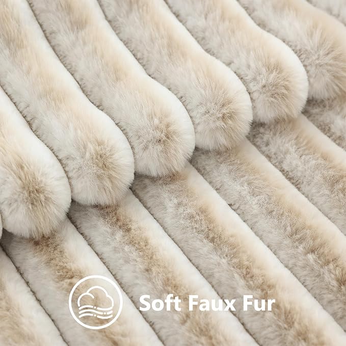 decorUhome Fall Faux Fur Throw Pillow Covers 24x24 Set of 2 Beige White | - Image 3