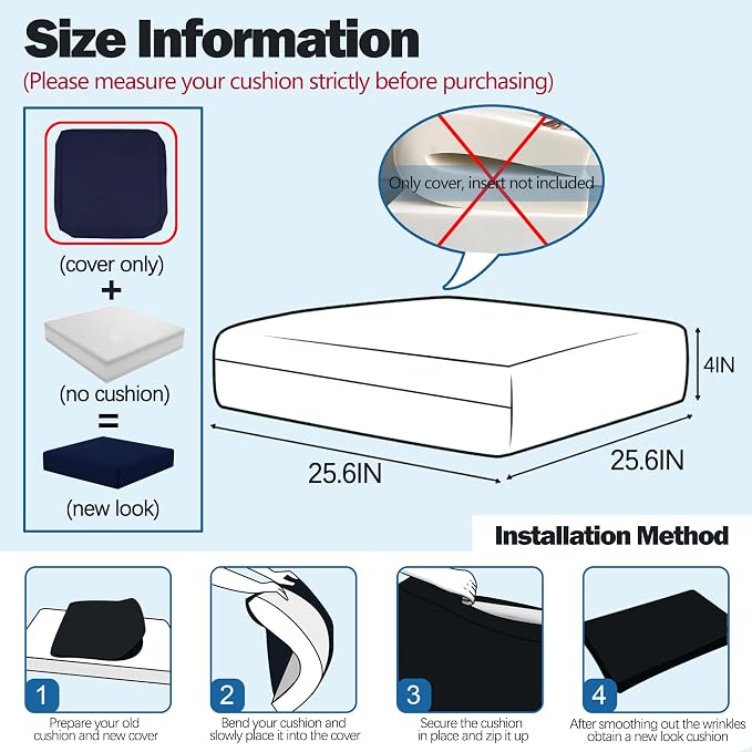 Patio Cushion Cover 25.6x25.6 inch, Outdoor Seat Cushion Slip Cover - Image 2