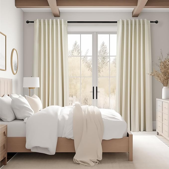 Topfinel 102 Inches Long Cream Colored Custom Total Blackout Linen Curtains - Image 7