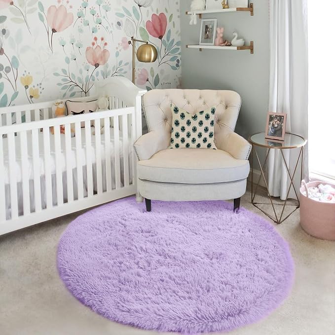 Amdrebio Light Purple Lavender Fluffy Round Rug 4Ft - Image 8