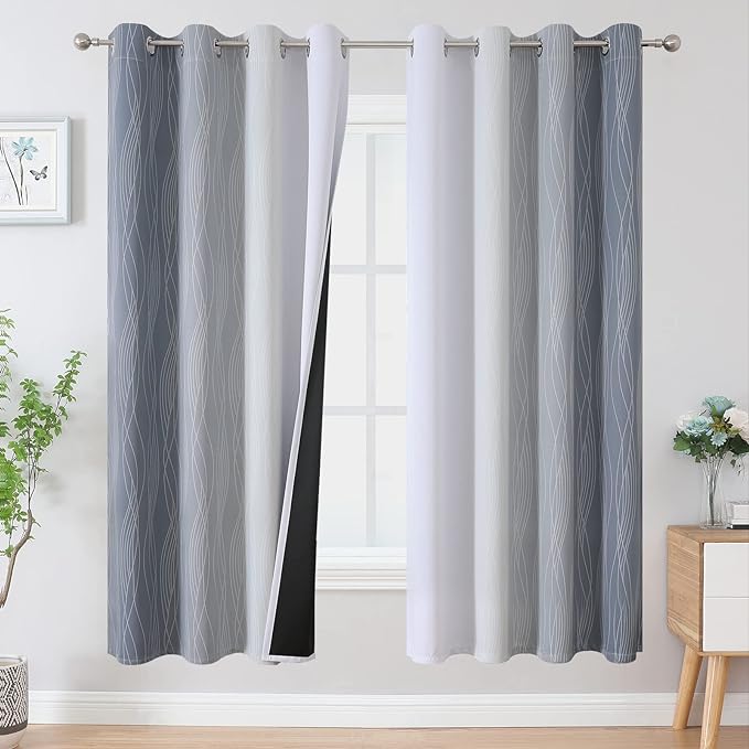Grey and Greyish White Ombre Blackout Curtains by ESTELARTEXTILER