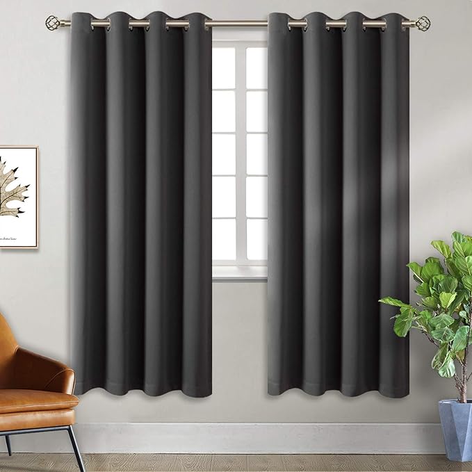 BGment Blackout Curtains for Bedroom - Grommet Thermal Insulated Room Darkening Curtains for Living Room, Set of 2 Panels, Each 55 x 69 Inch, Dark Grey