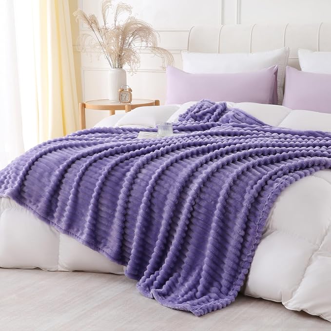 Lavender Throw Blanket for Couch Sofa 50x60 inches Striped Design | Fleece - Image 3