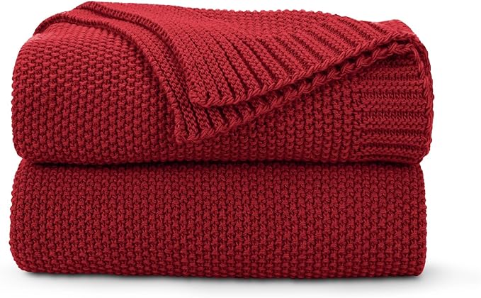 CozeCube Christmas Red Seed Stitch Throw Blanket 50"x60", Farmhouse Decor | by CozeCube
