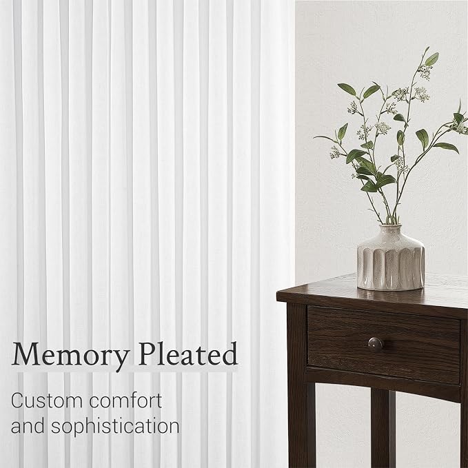 Topfinel 102 Inches Long Beige White Pinch Pleated Sheer Curtains - Image 5