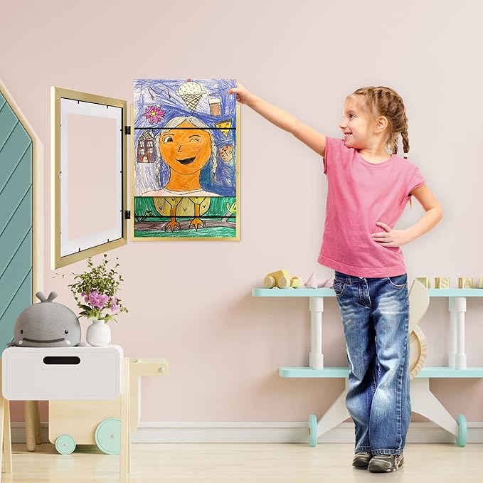 [3 Pack] Kids Art Frames, 10x12.5 Front Opening Kids Artwork Frames Changeable, Displays 8.5x11 With Mat and 10x12.5 Without Mat, Holds 50 Pcs, for 3D Picture, Crafts, Children Drawing, Hanging Art, Portfolio Storage