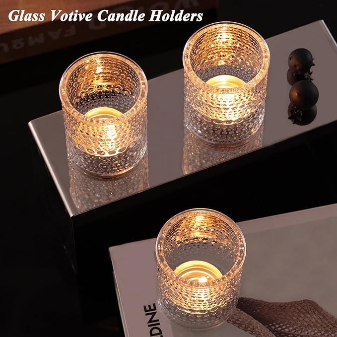 40Pcs Glass Votive Candle Holders, Clear Tea Light Candle Holders Vintage Tealight Candle Holder Bulk for Autumn, Thanksgiving Table Centerpieces, Christmas Decor (Clear)