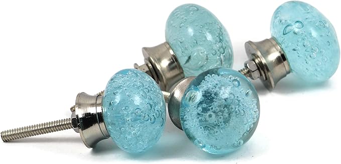 Handmade Bubble Glass Cabinet Knobs - Vintage Decorative, Trendy, Modern Design for Cabinets, Dressers & Furniture - Set of 6 (Blue)