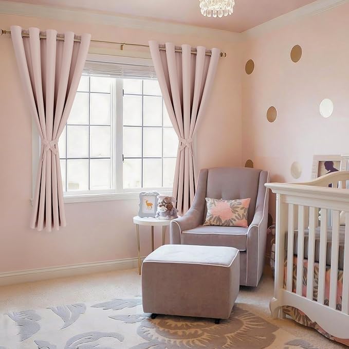 Blackout Curtains for Bedroom, 60 x 63 Inches Length Blush 2 Panels | Thermal - Image 6