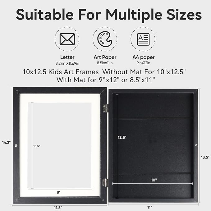 [3-Pack]Kids Artwork Frames Changeable - Kids Art Frame,Kids Art Frames Front Opening Holds 150,Children Art Projects Kids Art Frames,10x12.5 Picture Frame for Display Kid Art Work,With Storage(Black)