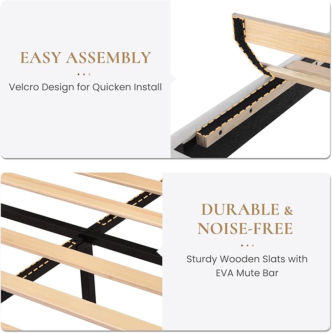 SHA CERLIN Queen Platform Bed Frame with Velvet Upholstered Headboard, Mattress Foundation with Strong Wooden Slats Support, No Box Spring Needed, White