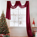 MIULEE Christmas Luxury Window Scarf Sheer Voile Elegant Topper Long Window Valance Solid Window Treatment Swags Drapes for Window Ceremony Wedding Canopy Bed 54" x 216" Maroon Red 1 Piece