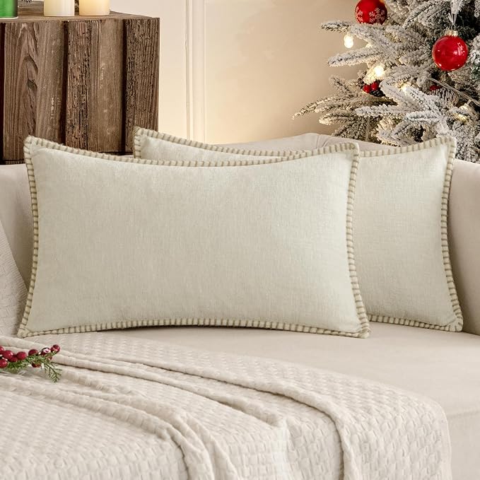 MIULEE Decorative Lumbar Throw Pillow Covers 12x20 Inch Cream White 2 Pack | - Image 9