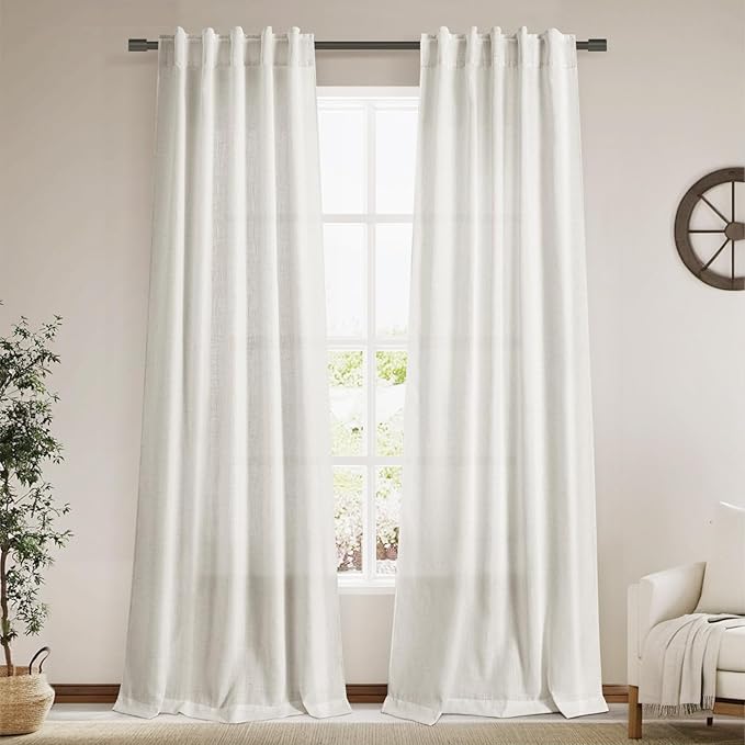 Cream Semi Sheer Curtains 96 Inches Long Back Tab Pocket Ivory Linen Living by Nanspring