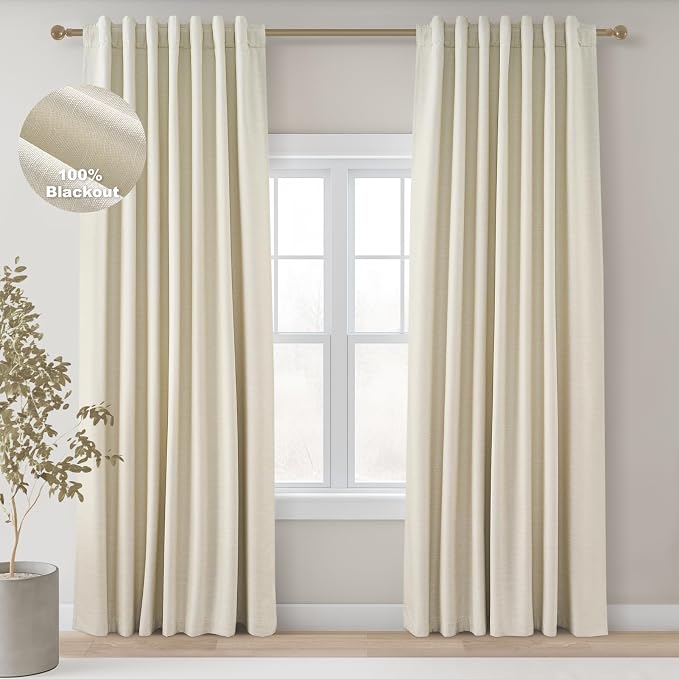 Topfinel Extra Long Total Blackout Linen Ceiling Curtains 108 Inches Long by Topfinel