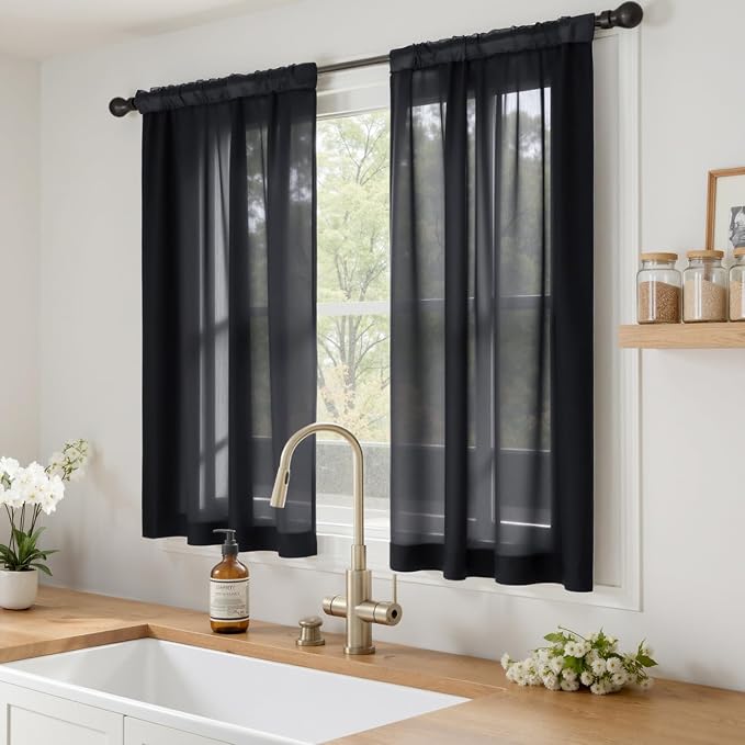 MIULEE Black Sheer Curtains 63 Inches Long 4 Panels 54 x 63 Inches | Light - Image 2