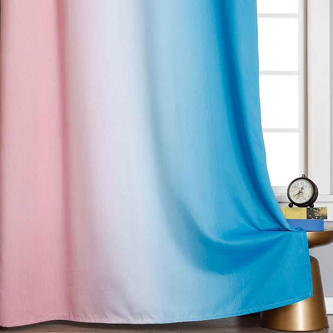 Pink and Blue Ombre Curtains for Bedroom 63 Inch Long | Room Darkening Curtains - Image 6