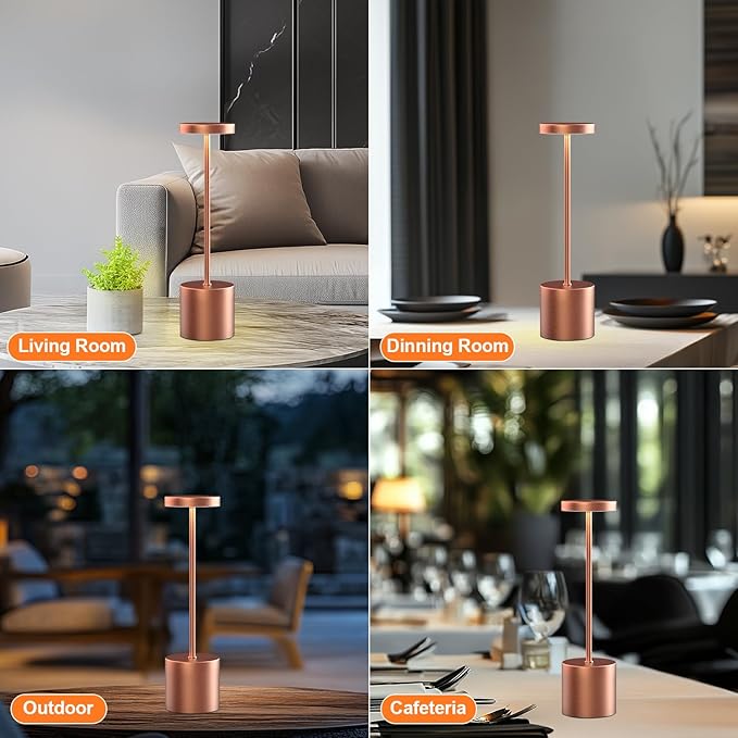 Rechargeable Table Lamp –Outdoor Touch Cordless Desk Lamps, 5000mAh Battery Operated Lamp with 3-Color Dimmable Light, Portable LED Lamp for Bedroom, Dining Room, Patio, Outdoor (Rose Gold)