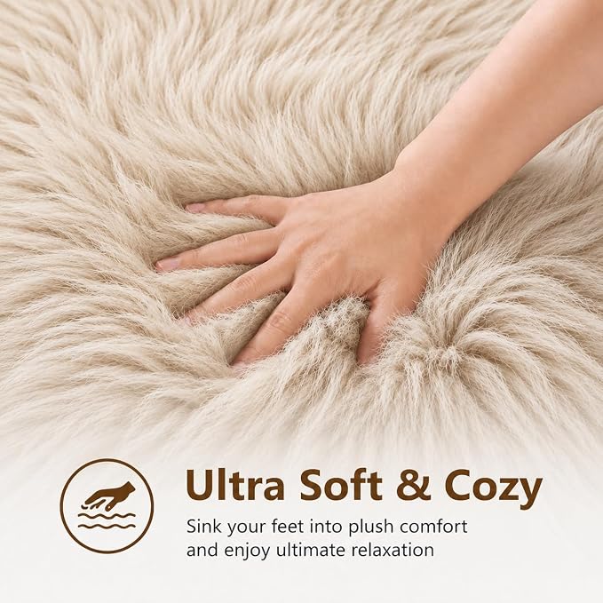 EasyJoy Faux Sheepskin Rug, Fluffy Faux Fur Rug, Ultra Soft Shag Area Rug - Image 6