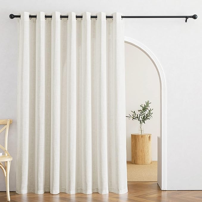 RYB HOME Semi Sheer Linen Curtains for Nursery Kids Room, Semi Transparent Breathable Privacy Wide Compatibility Washable for Laundry Room Bathroom, W 60 x L 95 inches, Linen, 1 Panel