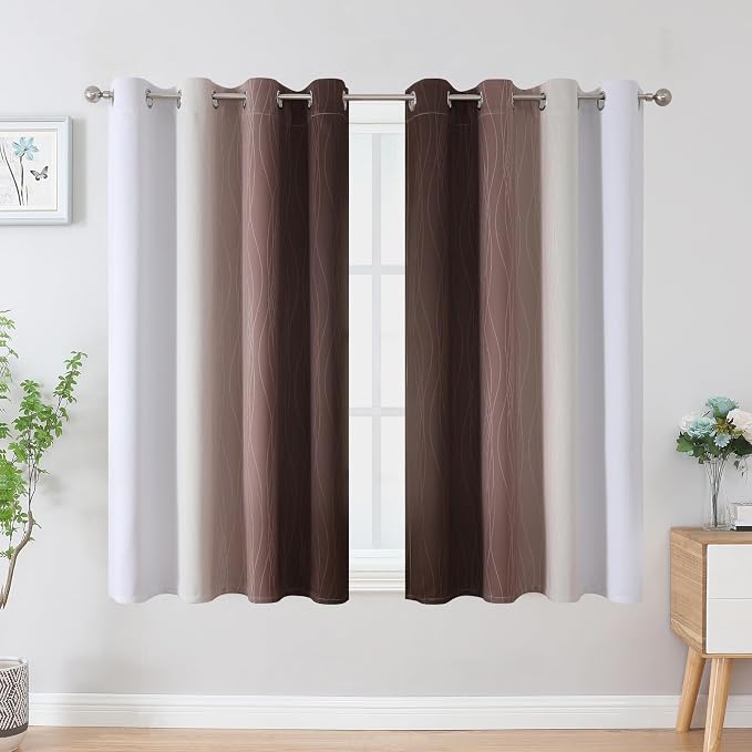 Brown and Greyish White Blackout Curtains 52Wx45L 2 Panels | Ombre Curtains - Image 2