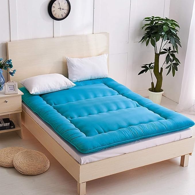 MAXYOYO Japanese Floor Mattress Futon Mattress, Thicken Tatami Mat Sleeping Pad Foldable Roll Up Mattress Boys Girls Dormitory Mattress Pad Kids Floor Lounger Bed Couches and Sofas, Turquoise, Full