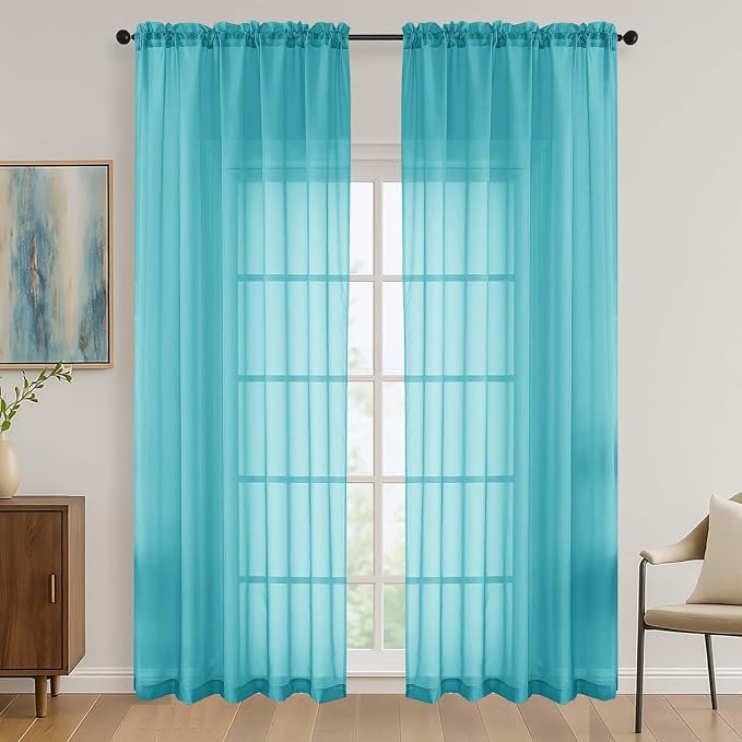 Turquoise Bedroom Curtains 2 Panel Sets 90 Inch Length, 59 Inch Extra Wide by OVZME