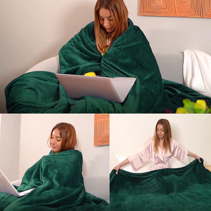 Forest Green Fleece Plush Throw Blanket 90"x90"for Couch Fuzzy Cozy Flannel | - Image 3