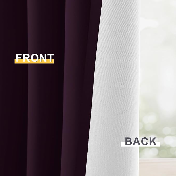 Yakamok Dark Purple 100% Blackout Curtains 63 Inches Long 50" Wide 2 Panels | - Image 6