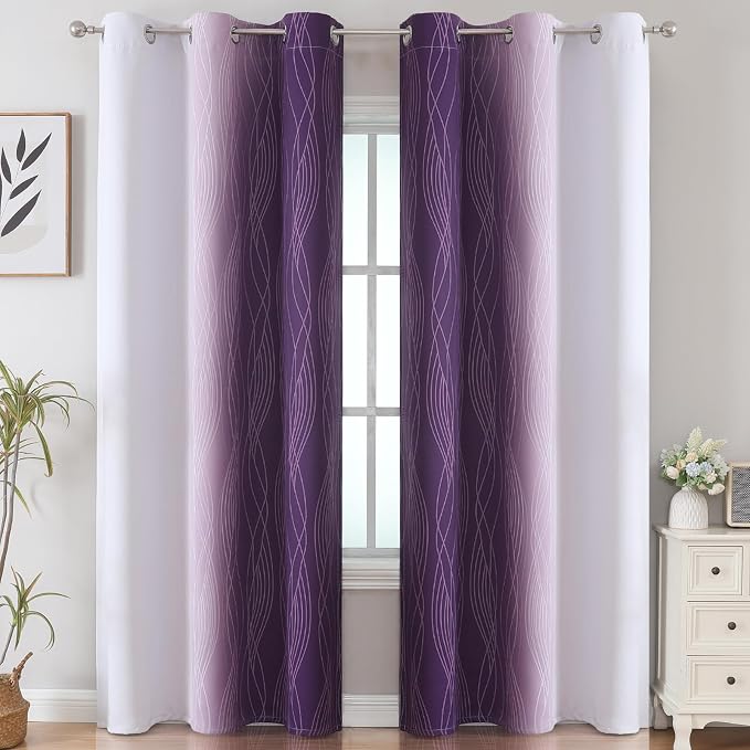 Purple and Greyish White Ombre Blackout Curtains - Image 2