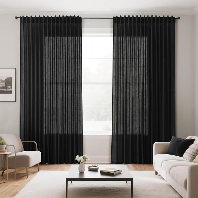 Black Semi Sheer Linen Curtains 72 inch Length - Image 8