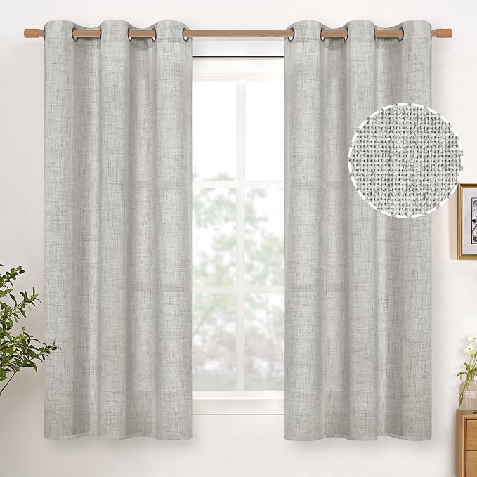 YoungsTex Light Grey Linen Semi Sheer Curtains 45 Inch Length 2 Panels | Short by YoungsTex