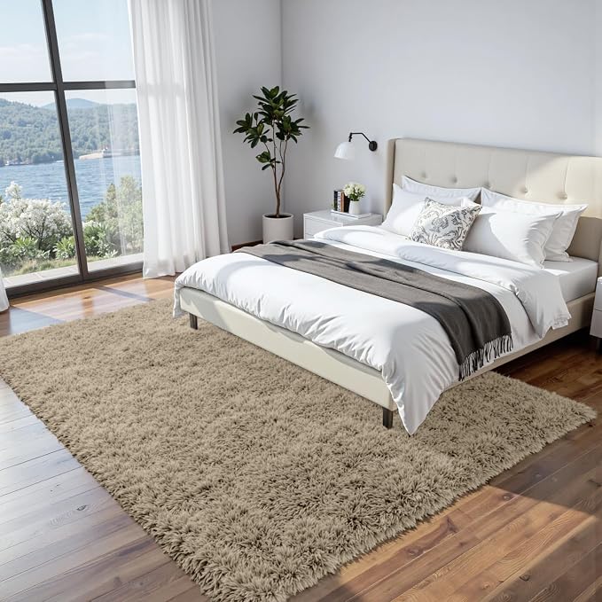 8x10 Fluffy Shag Area Rugs for Living Room Bedroom: Soft Carpet Gray Camel | - Image 9