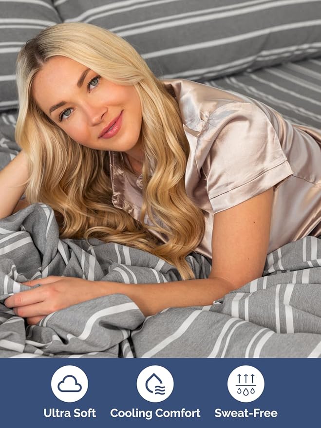 Extra Deep Full Sheet Set - 6 Piece Breathable and Cooling Sheets - Hotel Luxury Bed Sheets Set - Easy Fit - Soft, Wrinkle Free and Comfy Sheets Set - Grey Striped Sheet Set with Extra Deep Pockets