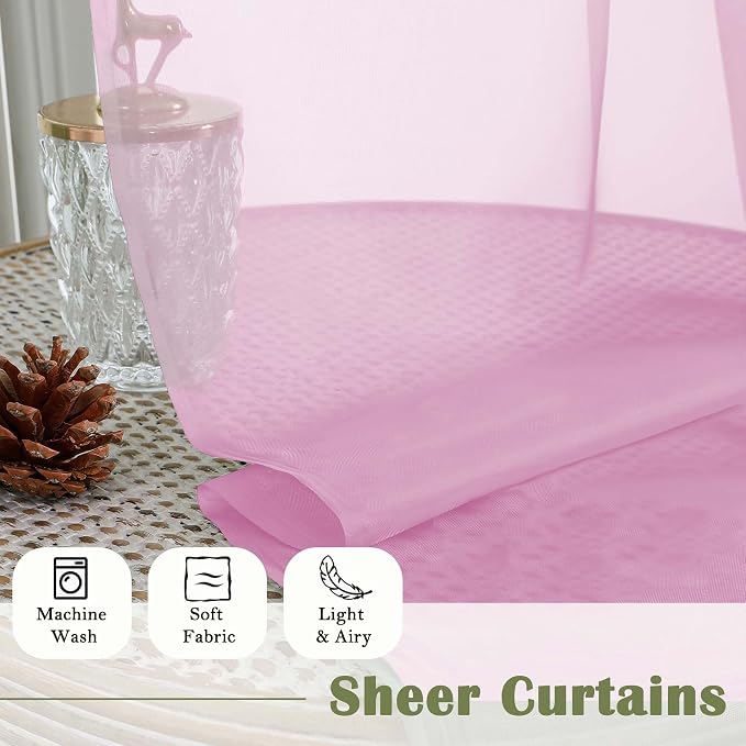 Light Pink Sheer Curtains 63 Inch Length 2 Pcs, Dual Rod Pockets Light - Image 5
