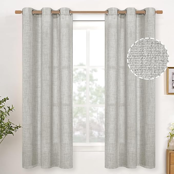 YoungsTex Light Grey Linen Semi Sheer Curtains 42X63 Inch Length 2 Panels | by YoungsTex